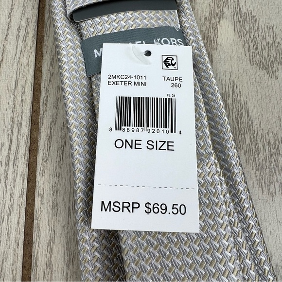 557 - Michael Kors Exeter Mini Tie Taupe 260 2MKC24-1011 Silk Blend $69.50 - Picture 4 of 5